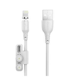 Foneng X62 Magnetic 3in1 USB to USB-C / Lightning / Micro USB Cable, 2.4A, 1m (White)