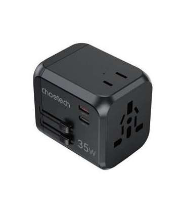 Choetech PD5008 travel charger, 3xUSB-A, 2xUSB-C, GaN, 35W, US/EU/UK/AU (black)