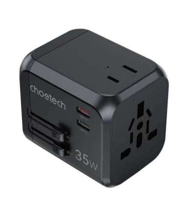 Choetech PD5008 travel charger, 3xUSB-A, 2xUSB-C, GaN, 35W, US/EU/UK/AU (black)
