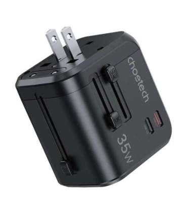 Choetech PD5008 travel charger, 3xUSB-A, 2xUSB-C, GaN, 35W, US/EU/UK/AU (black)