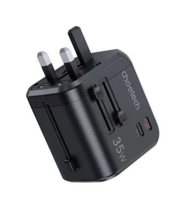 Choetech PD5008 travel charger, 3xUSB-A, 2xUSB-C, GaN, 35W, US/EU/UK/AU (black)