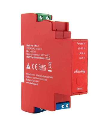 DIN Rail Smart Switch Shelly Pro 1PM with power metering, 1 channel