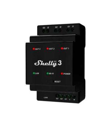 DIN Rail Smart Switch Shelly Pro 3 with dry contacts, 3 channels