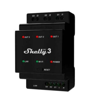 DIN Rail Smart Switch Shelly Pro 3 with dry contacts, 3 channels