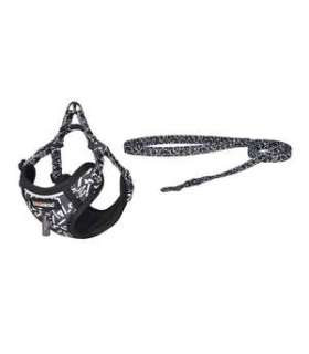 Dogness walking set leash+harness for dog (black and white)