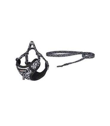 Dogness walking set leash+harness for dog (black and white)