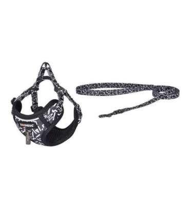 Dogness walking set leash+harness for dog (black and white)