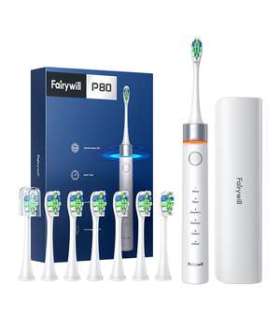FairyWill FW-P80 sonic toothbrush with tip set and case (White)