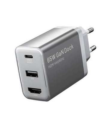 Vention FJAH0-EU USB(C+A)+HDMI GaN mains charger (60W/5W/4K@60Hz) (grey)