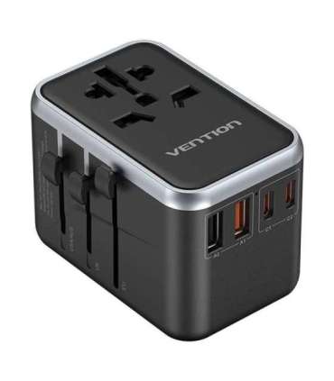 Vention FJFB0 GaN 2xUSB-C 2xUSB-A Universal Travel Adapter 65W (black)