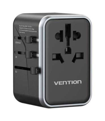 Vention FJFB0 GaN 2xUSB-C 2xUSB-A Universal Travel Adapter 65W (black)