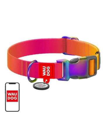 Nylon collar with QR code for Waudog gradient dog, orange , size XL