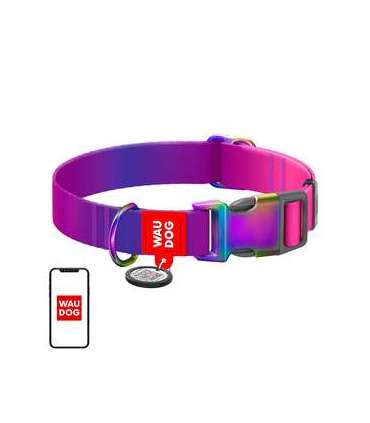 Waudog gradient nylon dog collar with QR code, purple , size L