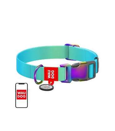 Waudog gradient nylon dog collar with QR code, blue , size M