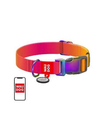 Waudog gradient nylon dog collar with QR code, orange , size M