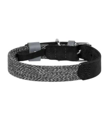 Dog collar made of natural leather and recycled material with QR code Waudog size S, width 15 mm, black