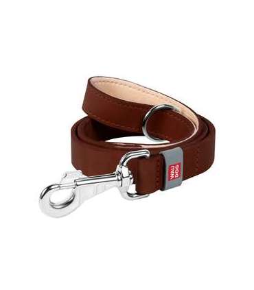 WAUDOG natural leather dog leash 14 mm wide, 122 cm long brown