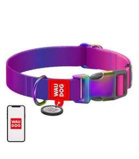 Nylon dog collar with QR code WAUDOG 15 mm wide, 25-35 cm long purple