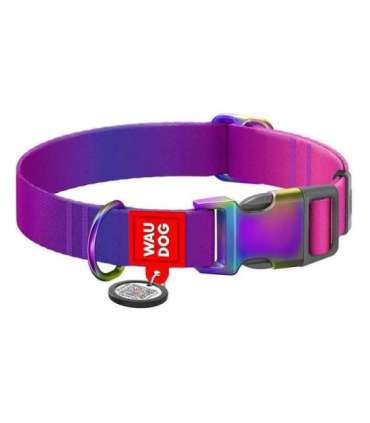 Nylon dog collar with QR code WAUDOG 15 mm wide, 25-35 cm long purple