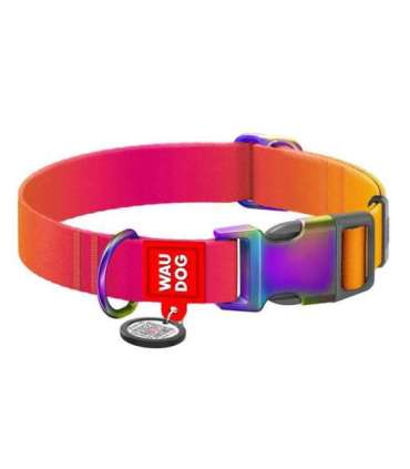 Nylon dog collar with QR code WAUDOG 15 mm wide, 25-35 cm long orange