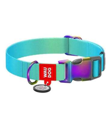 Nylon dog collar with QR code WAUDOG 15 mm wide, 25-35 cm long blue