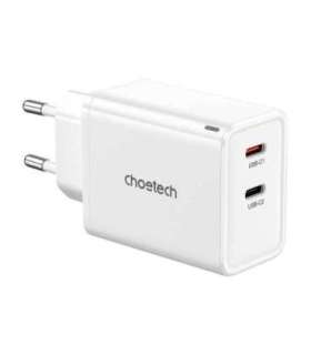 Choetech PD6013, GaN, 2x USB-C, PD65W network charger (white)