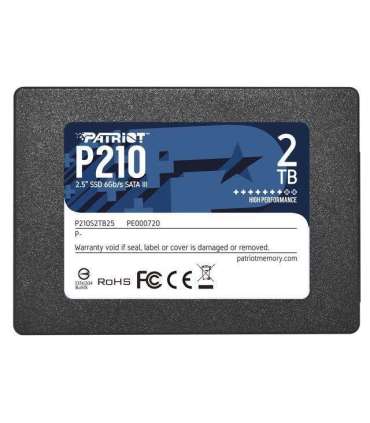 SSD|PATRIOT|P210|2TB|SATA 3.0|Write speed 430 MBytes/sec|Read speed 520 MBytes/sec|2,5"|TBW 960 TB|P210S2TB25