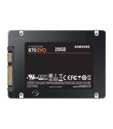 SSD|SAMSUNG|870 EVO|250GB|SATA|MLC|Write speed 530 MBytes/sec|Read speed 560 MBytes/sec|2,5"|TBW 150 TB|MTBF 1500000 hours|MZ-77