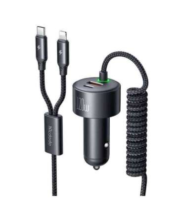 Mcdodo CC-0370 car charger, USB-C, Lightning, 120W, retractable cables