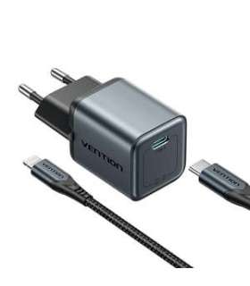 GaN Vention USB-C 20W Charger + USB-C-L 1m Cable (Gray)