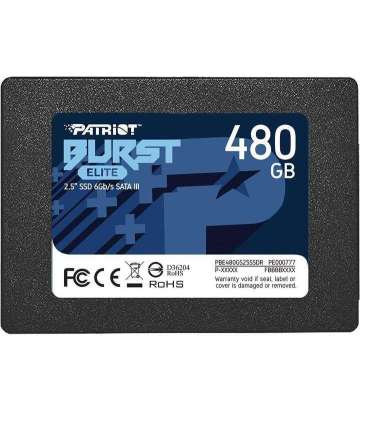 SSD|PATRIOT|Burst Elite|480GB|SATA 3.0|3D NAND|Write speed 320 MBytes/sec|Read speed 450 MBytes/sec|2,5"|TBW 200 TB|PBE480GS25SS