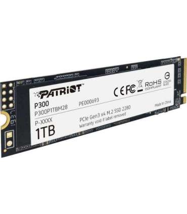 SSD|PATRIOT|P300|1TB|M.2|PCIE|NVMe|3D NAND|Write speed 1650 MBytes/sec|Read speed 2100 MBytes/sec|3.8mm|TBW 480 TB|P300P1TBM28