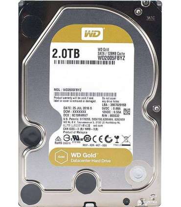 HDD|WESTERN DIGITAL|Gold|2TB|SATA 3.0|128 MB|7200 rpm|3,5"|WD2005FBYZ