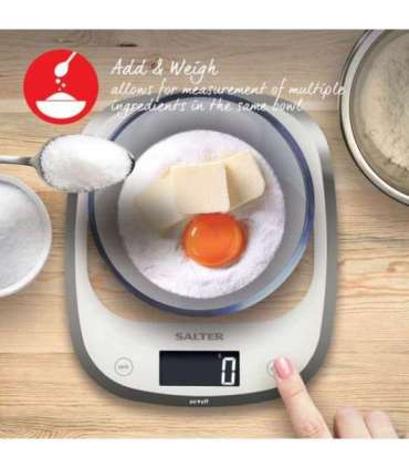 Salter 1050 WHDR White Curve Glass Electronic Digital Kitchen Scales