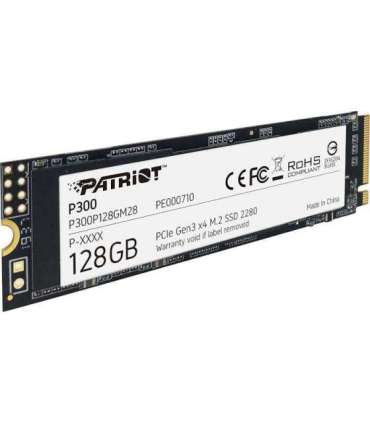 SSD|PATRIOT|P300|128GB|M.2|PCIE|NVMe|3D NAND|Write speed 600 MBytes/sec|Read speed 1600 MBytes/sec|3.8mm|TBW 60 TB|P300P128GM28