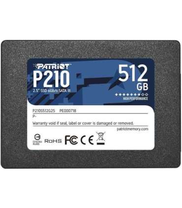 SSD|PATRIOT|P210|512GB|SATA 3.0|Write speed 430 MBytes/sec|Read speed 520 MBytes/sec|2,5"|TBW 240 TB|P210S512G25