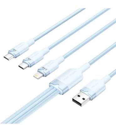 USB 2.0 A to 3in1 3A cable Vention CTPLG 1.5M (blue)