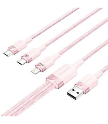 USB 2.0 A to 3in1 3A cable Vention CTPPG 1.5M (pink)