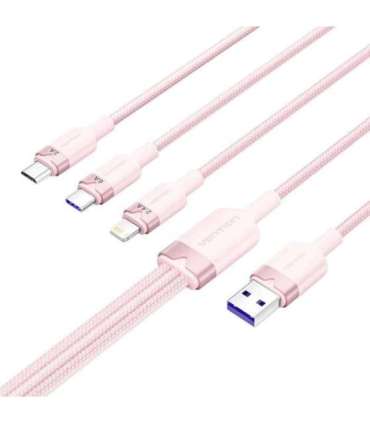 USB 2.0 A to 3-in-1 6A cable Vention CTRPG 1.5M (pink)