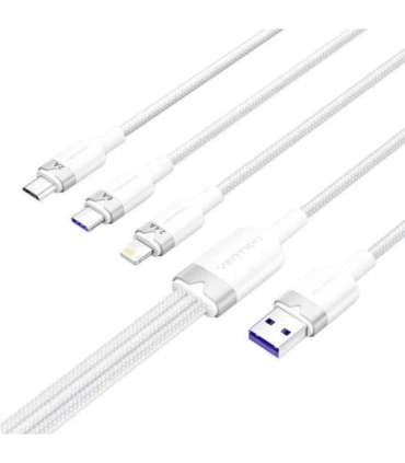USB 2.0 A to 3-in-1 6A cable Vention CTRWG 1.5M (white)