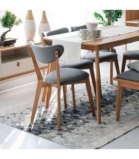 Стул JONNA 48,5x51,5x78,5см, сиденье покрыто серым текстилем, ножки и рама: каучуковое дерево, цвет: натуральный