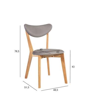 Стул JONNA 48,5x51,5x78,5см, сиденье покрыто серым текстилем, ножки и рама: каучуковое дерево, цвет: натуральный