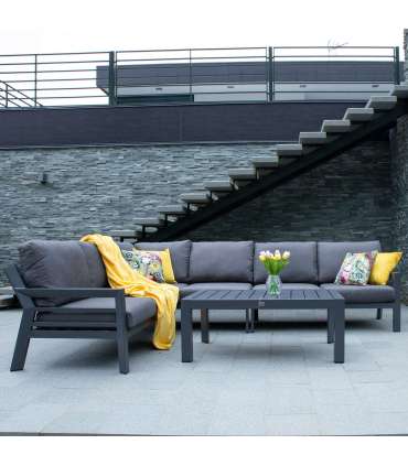 Комплект садовой мебели TOMSON стол и угловой диван, тёмно-серый