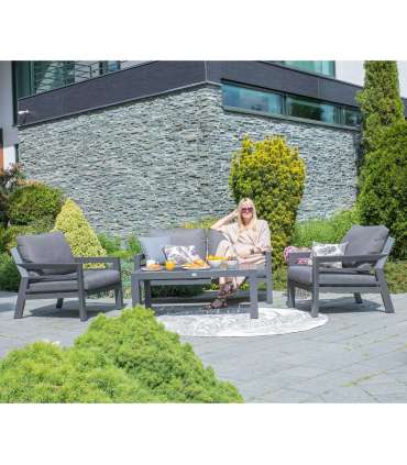 Aiamööblikomplekt TOMSON laud, diivan ja 2 tooli, hall