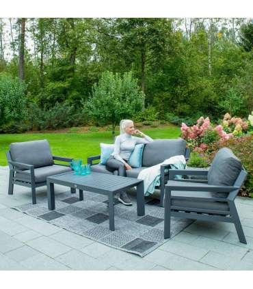 Aiamööblikomplekt TOMSON laud, diivan ja 2 tooli, hall