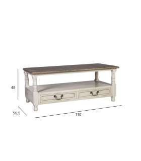 Diivanilaud SAMIRA NEW 110x55,5xH45cm, antiikvalge/naturaalne