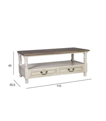 Придиванный столик SAMIRA NEW 110x55,5xH45см, антично-белый/натуральный