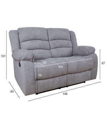 Diivan MALINA 2-kohaline manuaalne recliner, helehall