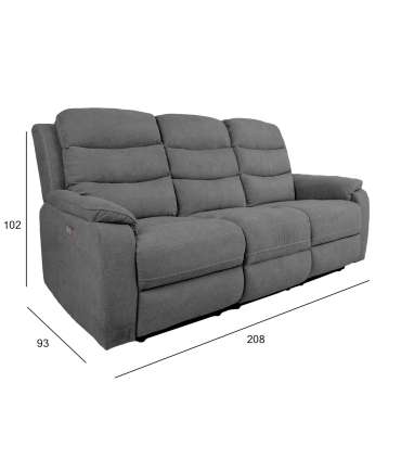 Diivan MIMI 3-kohaline elektriline recliner 208x93xH102cm, hall
