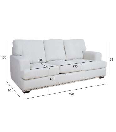 Diivan ILONA 3-kohaline 226x96xH10, valge